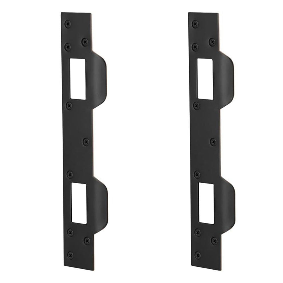 Door Strike Plate Double Holes, Heavy-Duty Latch Reinforcement For Handle And Deadbolt (2Pcs, Black) 4852649025885
