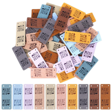 50PCS PU Leather Label Handmade Tag Faux Embossed Embellishment Knit DIY Accessories