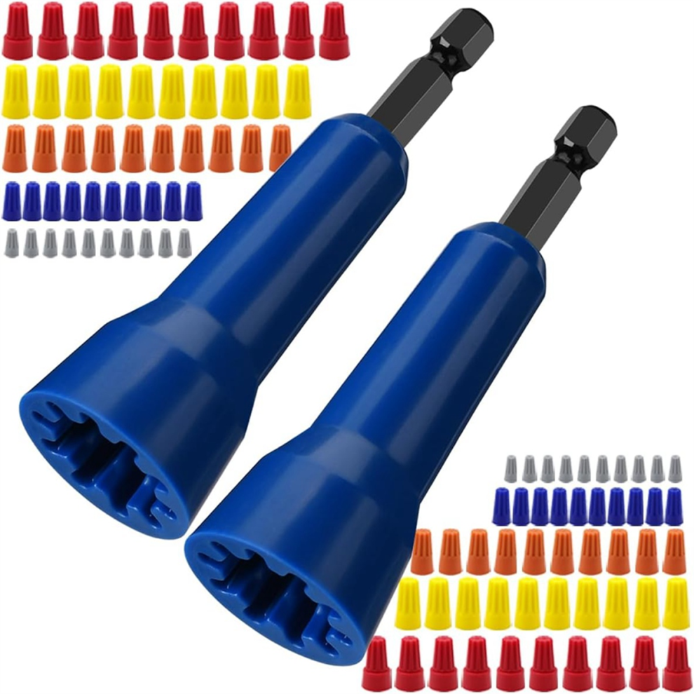 2Pcs Wire Twisting Spinner, Twist Connector Socket,Wire Driver With 1/4In Chuck 100Pcs Caps 4852649029197