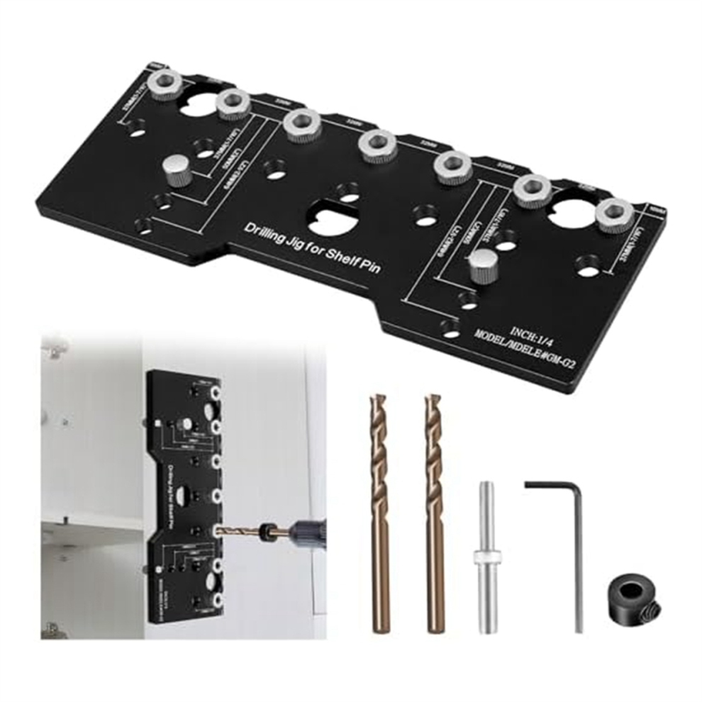 Shelf Pin Jig 1/4 Inch Aluminum Alloy Guide Precise Cabinet Mounting Template Drilling 4852649026844