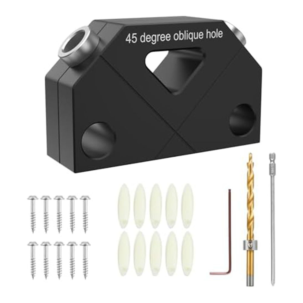 45 Angle Drill Guide Jig Aluminum Dowel Kit Woodworking Joint Tool For Angled Joint(A 8.0 Diamond Set) 4852649030537