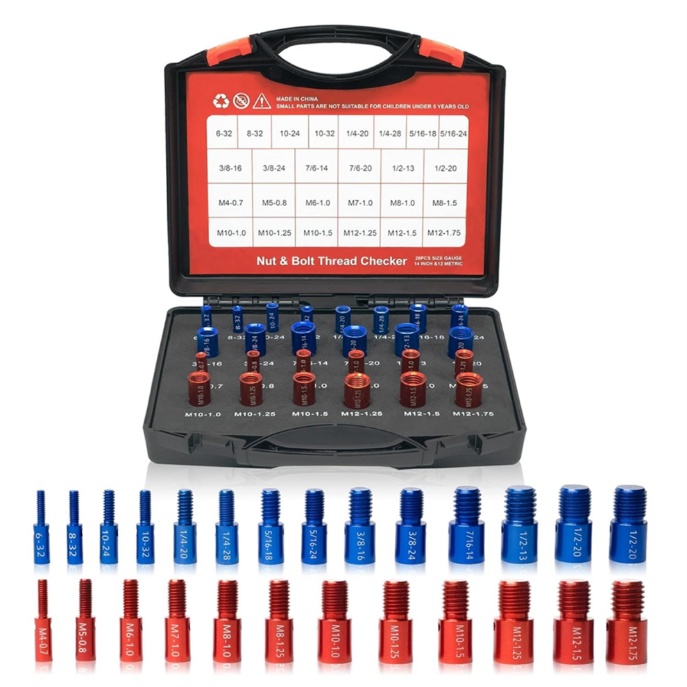 Photos - Nail / Screw / Fastener Nut and Bolt  Size Gauge- 14 Inch 12 Metric Assembled Thread Gauge(Red & Blue)
