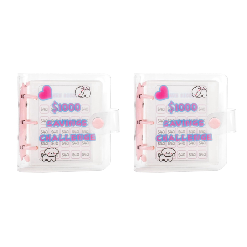 2PC 1000 Savings Challenge Binder, with Mini Envelope Book, Reusable Budget Binder Book (Pink) 1