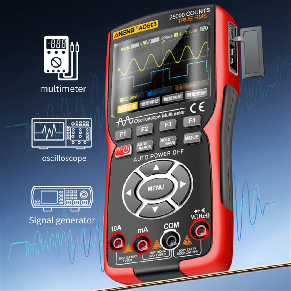 Aos03 Oscilloscope Multimeter Signal Generator Waveform Output Handheld Battery Lcd Screen Display 4852649042172