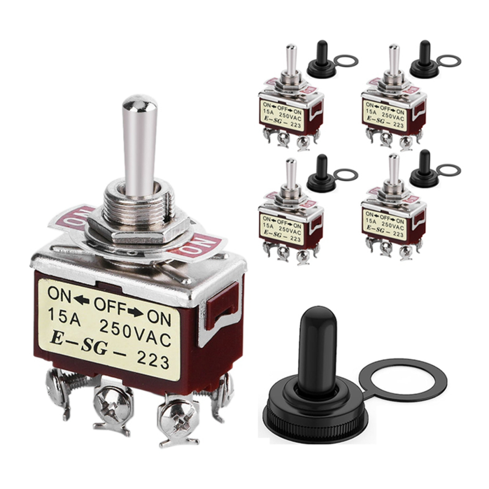 5Pcs Momentary Toggle Switch 12V Dc 3 Position 30A Dpdt (On)-Off-(On) 6 Pin Car With Cover For Boat 4852649045371
