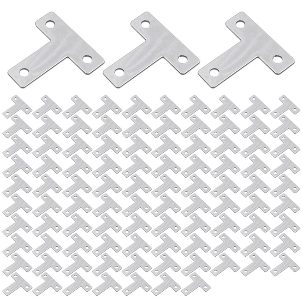 100Pcs Flat Tee Mending Plate, Stainless Steel T Brackets Corner Braces, Multiple Holes Brace For Wood 4852649058692