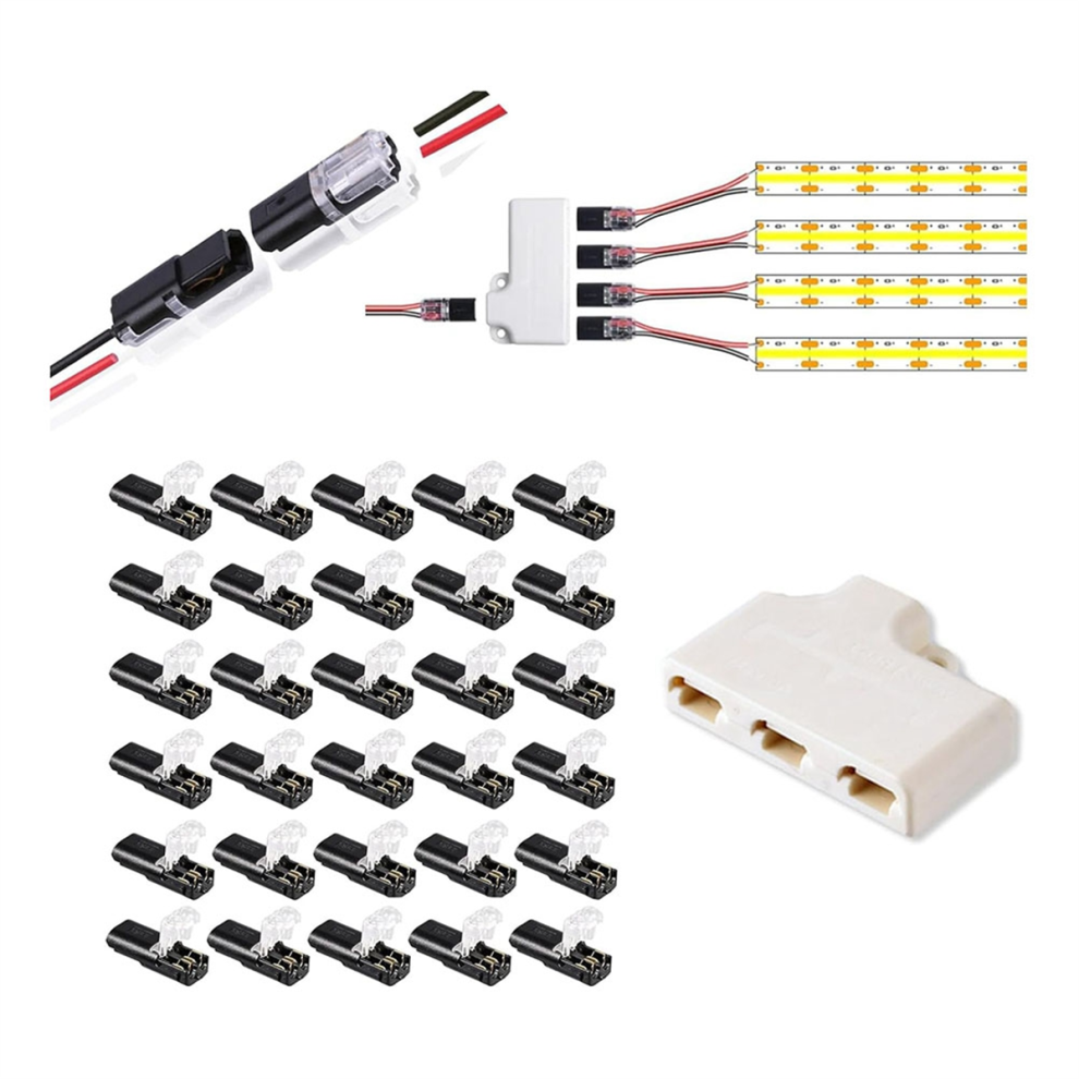 30Pack Double - Wire Plug-In Connector, Pluggable 2/3/4 Pin 3 Way Led Connectors Low Voltage 4852649067045