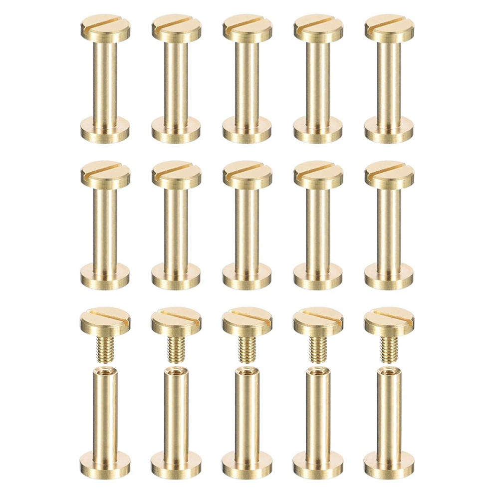 30Pack Brass Chicago Screws, 15X8mm Flat Head Screw Back Binding Post Nail Stud Rivets Fastener For Diy 4853961831741