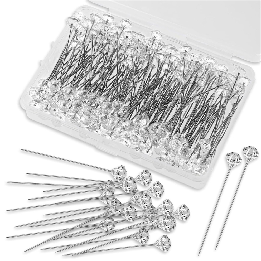 Saudism 200Pcs Pins For Flower Bouquet Clear Diamond Straight 2 Inch Floral Corsage Wedding Accessories Light