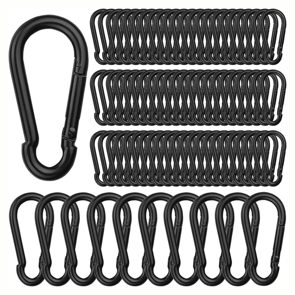 100Pcs Spring Snap Hooks, M6 2.36 Inch Blcak Small Carabiner Clip, Heavy Duty Keychain Clip For Camping, Swing 4852649072971
