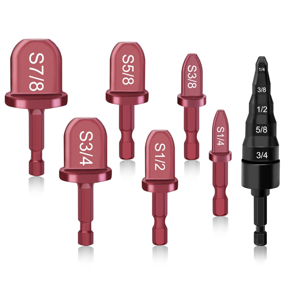 7Pcs Swaging Tool Drill Bit Set,Pipe Expander Tool,1/4In, 3/8In,1/2In,5/8In,3/4In,7/8In Hexagonal Copper Tubing 4853961840521