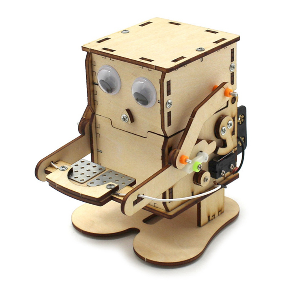Saudism Robot Eating Coin Wood Diy Model Teaching Learning Stem Project Kit For Kid Science Experiment Wooden Assembly