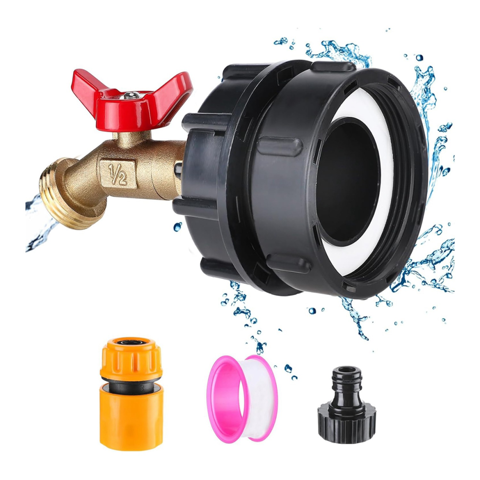 Ibc Tote Water Tank Adapter -Fine Thread Fitting For 275-330 Gallon Tank, Leakproof Sturdy Brass Faucet Valve 4853961839747