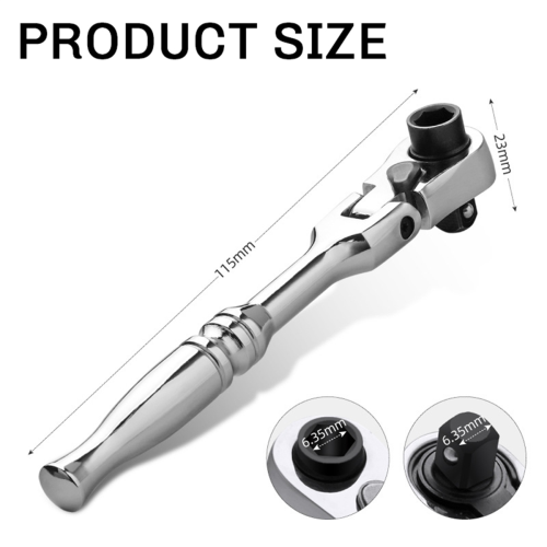 2 in 1 Round Handle Ratchet Wrench 1/4 Double Ended 72 Teeth Quick Spanner Tool Screwdriver Socket Bit DIY Repair 2