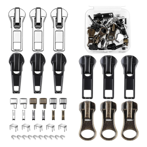 Zipper Repair Kit, 5 Replacement Slider Zippers Pull Zip Head Bottom Stop and Top Fix on 1