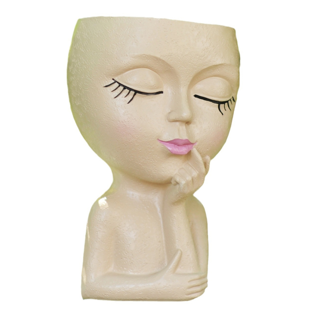 Cute Head Flower Pot/Face Pot, for Indoor Plants, Girl Face Pot Lady Pot,Khaki-image-OPC-PJ8GSDV-NEW