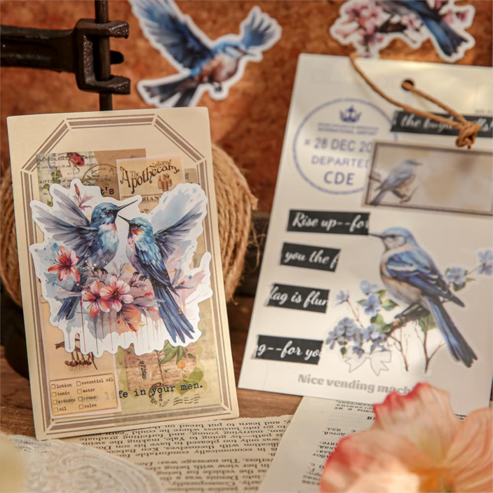 Pre-Cut Sticker Book for Journaling, Dual Materials, Decorative Frame Scrapbook Stickers, 20 Sheets,Birds & Flower-image-OPC-PJ8GSFH-NEW