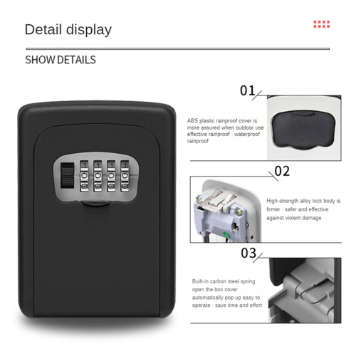 Wall Mount Key Lock Box,4 Position Outdoor Combination Box, House Keys, Safe Secure Storage Box,Black 2