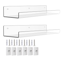 2Pack Acrylic Shelves for Wall Storage,15Inch Floating Bookshelves Kids,Display Shelf Organizer Bathroom,Bedroom
