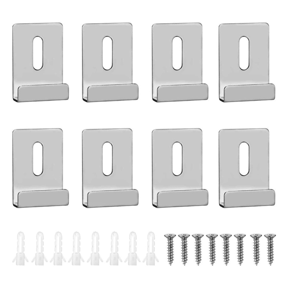 8Pcs Mirror Clips For Wall Mounting, Metal Holder Hooks Frameless Wide Channel Retainer 4853961865944