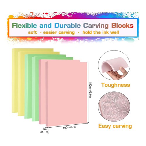 14pcs Rubber Block Stamp Carving Blocks Kit, DIY Making for Printmaking 2