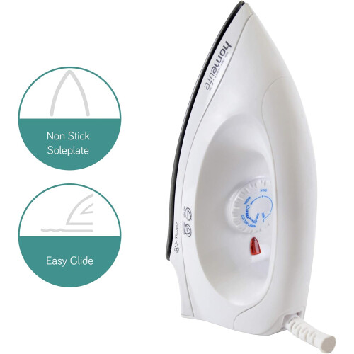 1200W Dry Iron Non-Stick Soleplate Variable Temperature Control 2m Cord White 1