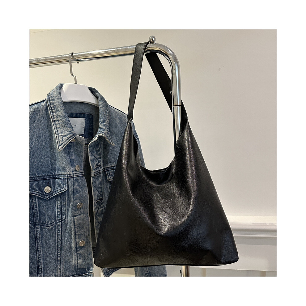 (Black) Street Style Trendy Medium Size Tote Bag With Soft Pu Material Daily For Use