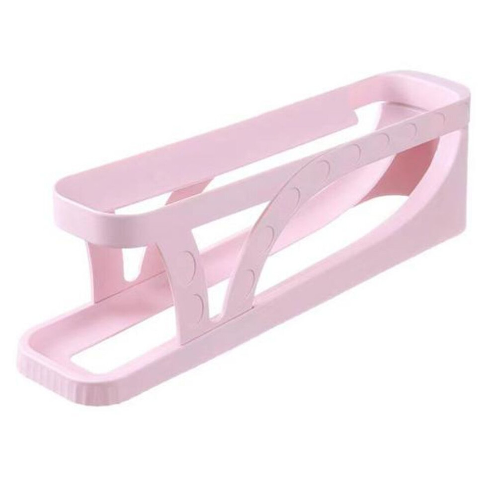(pink) Fridge Egg Storage Box 2 Tiers Automatic Rolling Large Capacity