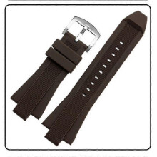 (Coffee Silver Buckle) Silicone Watch Band for Michael Kors Mk8184 and Mk9020  Raised Mouth Watch Strap to Elevate Your Timepiece