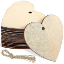 50pcs Wooden Hearts Paintable Wood Cutouts Unfinished Wood Heart Crafts Hanging Pendants with Ropes