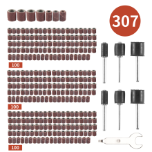 307-delige trommelschuurset met 300 bandhulzen (80 /120 /240) + 6 doornen voor roterend gereedschap (2,35 mm / 3,17 mm) + 1 combinatiesleutel