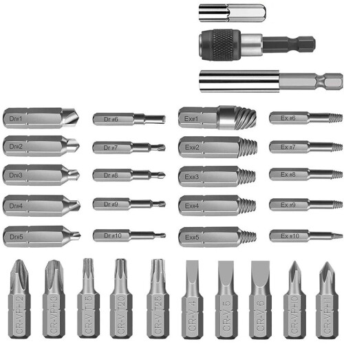 Damaged Screw Extractor, Bolt Extractor Kit 33 Pieces with Magnetic Extension Bit Holder, Socket Adapter for Broken and Stripped 1