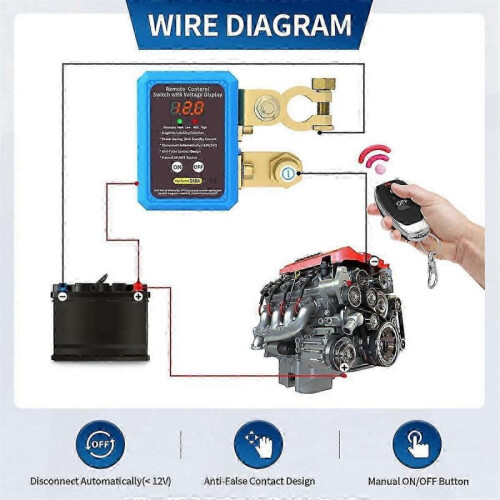 240A Switch 12V Remote Battery Disconnect Switch with Led Voltage Display Automatic Power Shut Off Switch for Auto 2
