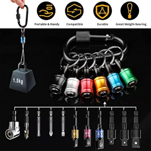 1/4 Hex-Shank Bit Holder Keychain Gadgets,3Pc 1/4In 3/8In 1/2In Drill Socket Adapter+105 Right Angle Attachment 2