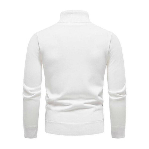 (M,White)Mens Plain Roll Neck Basic Sweater Winter Slim Fit Thick Knit Warm Pullover Top 1