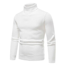 (M, White) Mens Plain Roll Neck Basic Sweater Winter Slim Fit Thick Knit Warm Pullover Top