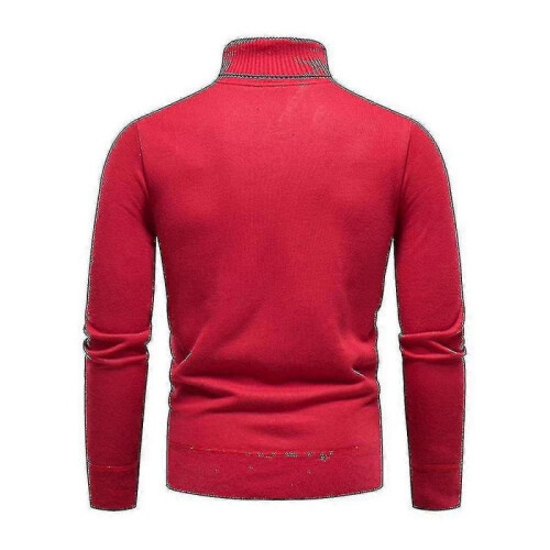 (L,Red)Mens Plain Roll Neck Basic Sweater Winter Slim Fit Thick Knit Warm Pullover Top 1