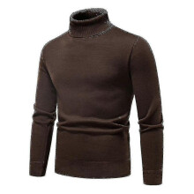 (XL, Brown) Mens Plain Roll Neck Basic Sweater Winter Slim Fit Thick Knit Warm Pullover Top