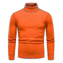 (XL, Orange) Mens Plain Roll Neck Basic Sweater Winter Slim Fit Thick Knit Warm Pullover Top