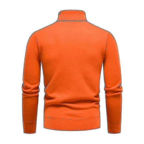 (XL,Orange)Mens Plain Roll Neck Basic Sweater Winter Slim Fit Thick Knit Warm Pullover Top 1