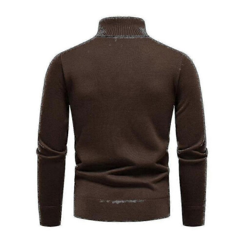 (2XL,Brown)Mens Plain Roll Neck Basic Sweater Winter Slim Fit Thick Knit Warm Pullover Top 1