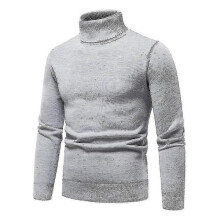 (XL, Grey) Mens Plain Roll Neck Basic Sweater Winter Slim Fit Thick Knit Warm Pullover Top