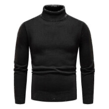 (3XL, Black) Mens Plain Roll Neck Basic Sweater Winter Slim Fit Thick Knit Warm Pullover Top