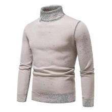 (XL, Beige) Mens Plain Roll Neck Basic Sweater Winter Slim Fit Thick Knit Warm Pullover Top