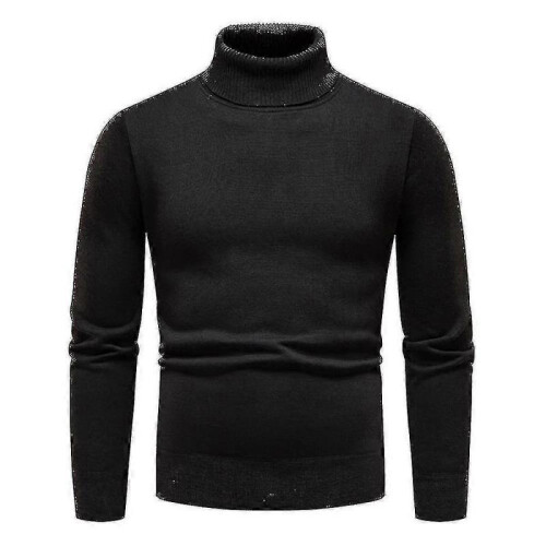 (4XL,Black)Mens Plain Roll Neck Basic Sweater Winter Slim Fit Thick Knit Warm Pullover Top