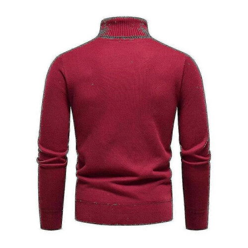 (4XL,Wine red)Mens Plain Roll Neck Basic Sweater Winter Slim Fit Thick Knit Warm Pullover Top 1