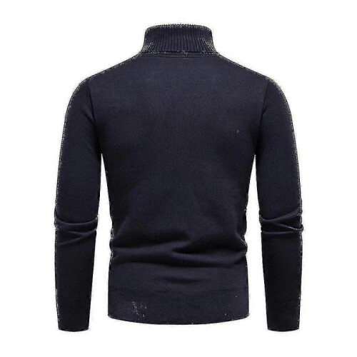 (3XL,Navy Blue)Mens Plain Roll Neck Basic Sweater Winter Slim Fit Thick Knit Warm Pullover Top 1