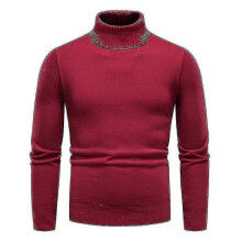 (3XL, Wine red) Mens Plain Roll Neck Basic Sweater Winter Slim Fit Thick Knit Warm Pullover Top