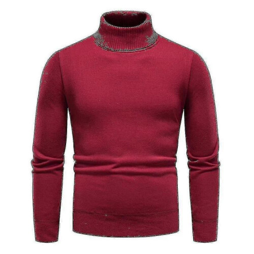 (3XL,Wine red)Mens Plain Roll Neck Basic Sweater Winter Slim Fit Thick Knit Warm Pullover Top