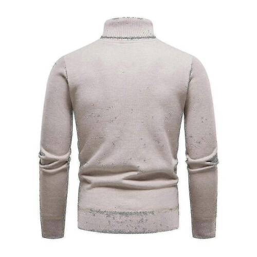 (2XL,Beige)Mens Plain Roll Neck Basic Sweater Winter Slim Fit Thick Knit Warm Pullover Top 1